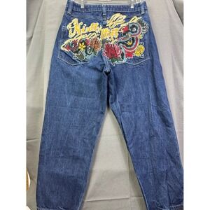 Ninth Hall Men's Embroidered Dragon Snake Floral Jeans Denim Size 30